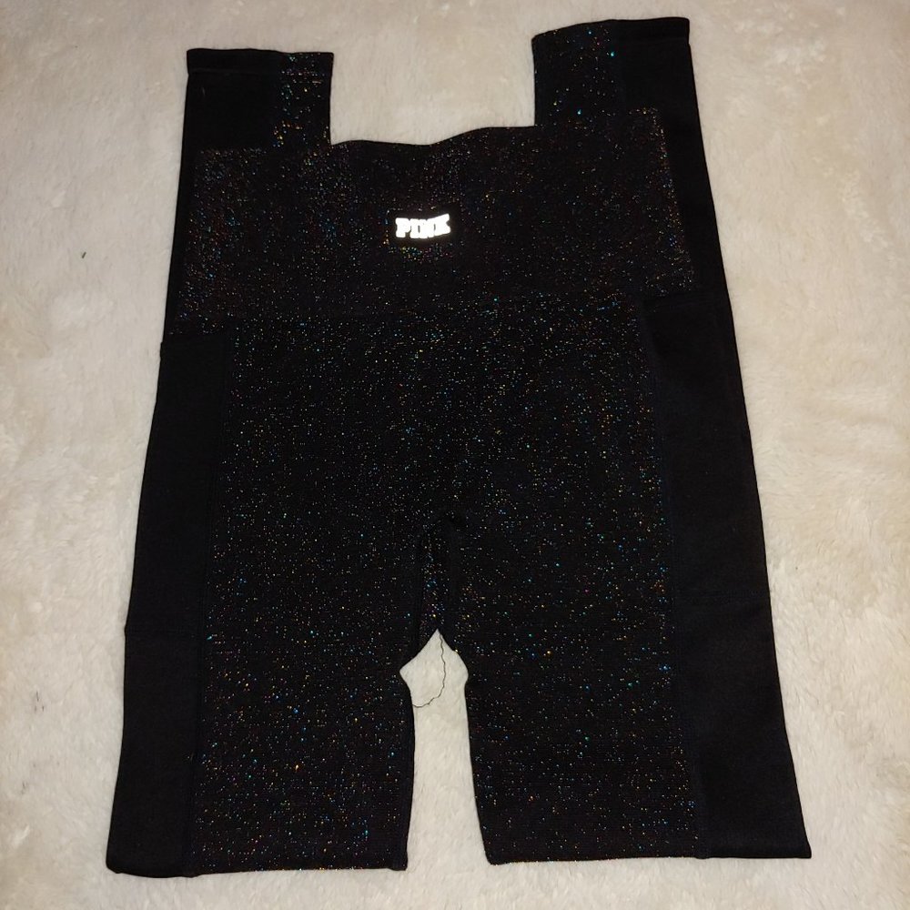 Victoria's Secret PINK black w/multi color metallic glitter leggings NWOT sz SP - Picture 4 of 8